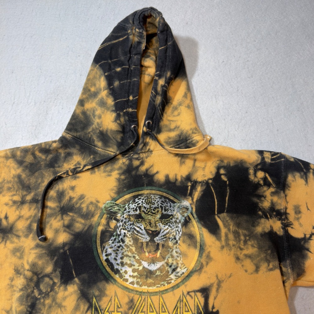 Def Leppard Hoodie Unisex Large Orange Tie Dye Good Graphic Rock Band Sweatshirt